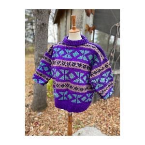 Thick Chunky Hand Knit 100% Wool Sweater Crew Cowl